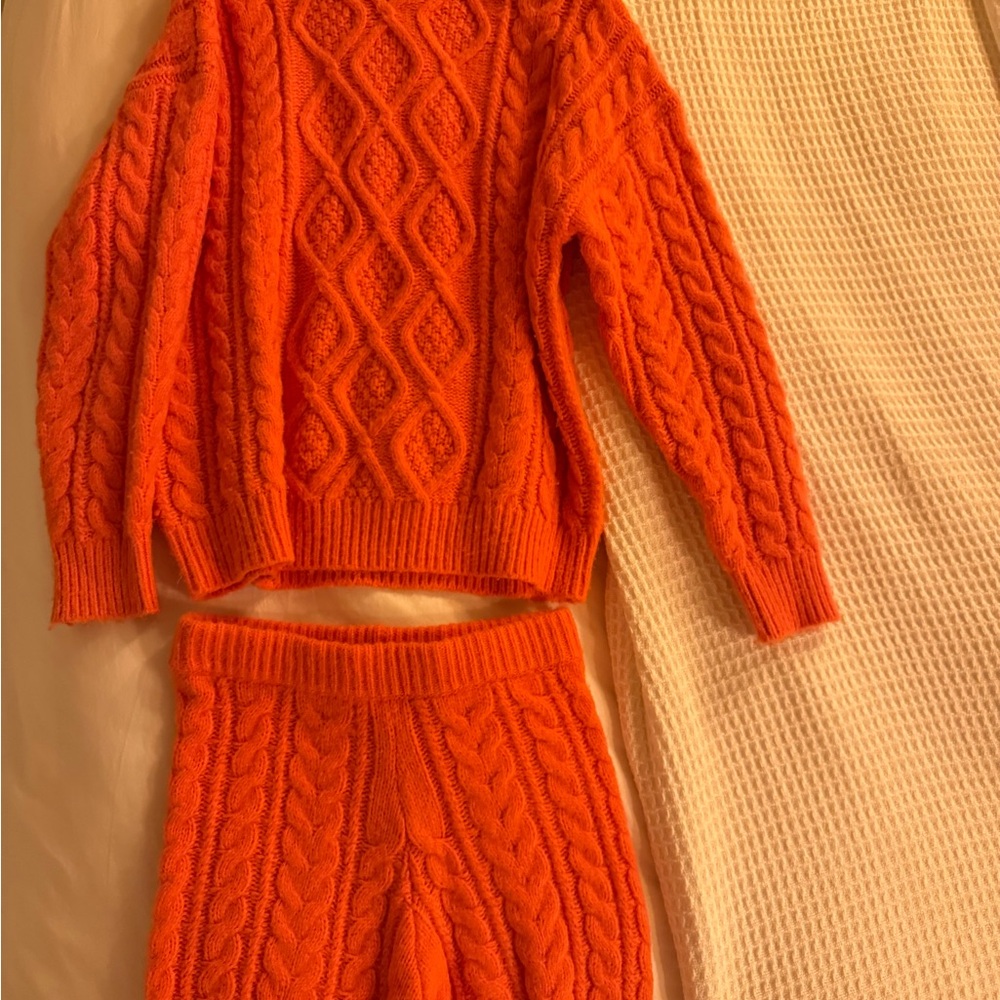 Daily Drills Orange Cable Knit Sweater Set